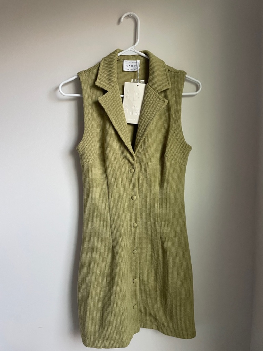 Sleeveless Button-Front Mini Dress in Olive Green by Sabo